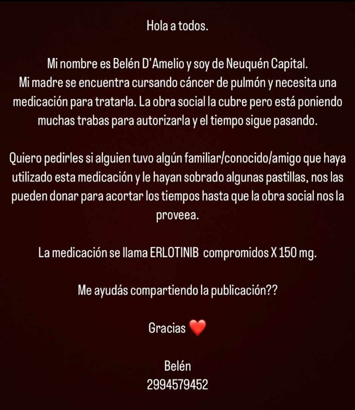 gente xfa me ayudan con un rt para q llegue a alguien q pueda ayudar 🙏🏼❤️ es la mamá de una amiga, necesita una medicación urgente