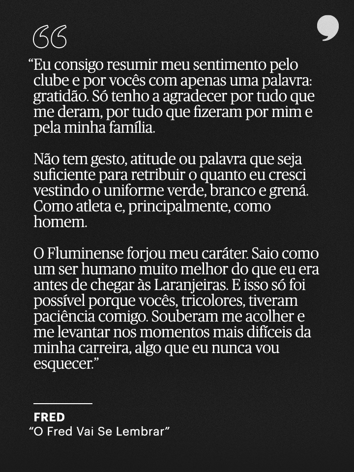 "Só quero que vocês saibam que o Fred também vai se lembrar…

Do prazer de ter defendido as cores do melhor clube que existe em mais da metade da minha carreira."

No aniversário de 121 anos do <a href="/FluminenseFC/">Fluminense F.C.</a>, relembramos a homenagem do ídolo <a href="/fredgol9/">Fred Guedes</a>. #Flu121 #ArquivoTPT