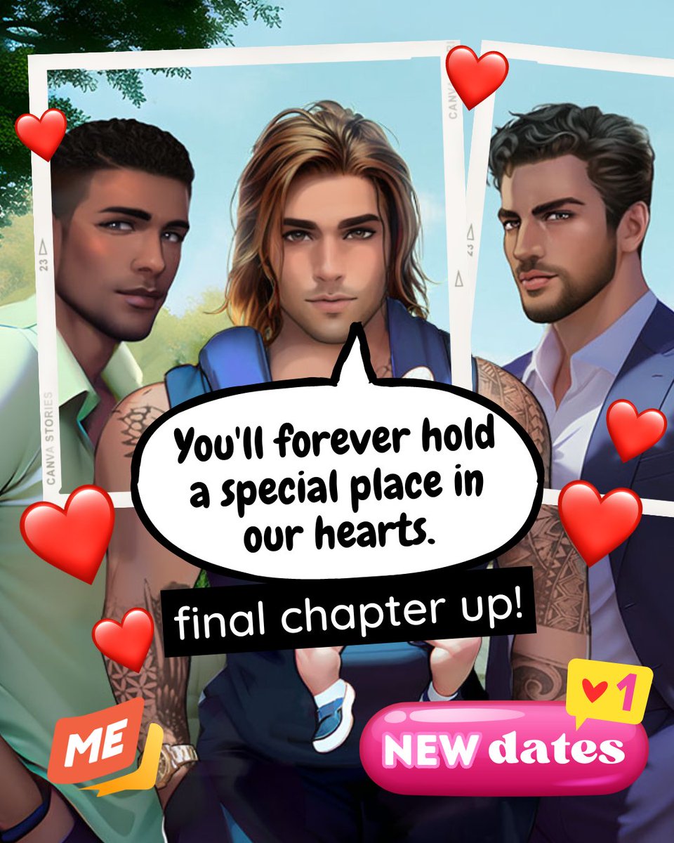 my_escapegame's tweet photo. With the final chapter written, our love story gracefully takes its bow.  💘
Cherish the moments you had with Mason, Landon, and Eli, and relive them whenever you want! #iChat  📲💖 https://t.co/FBmWRUrgxT