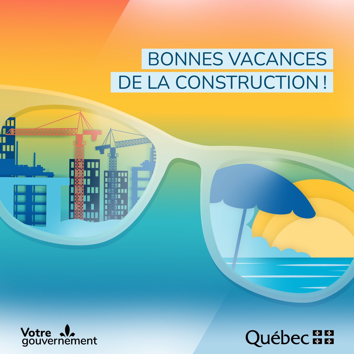 Bonnes vacances de la construction tout le monde! Je remercie nos travailleuses et travailleurs de la construction, c’est une pause bien méritée. C’est aussi l’occasion de découvrir notre beau Québec et de profiter de la belle saison en famille et entre amis!