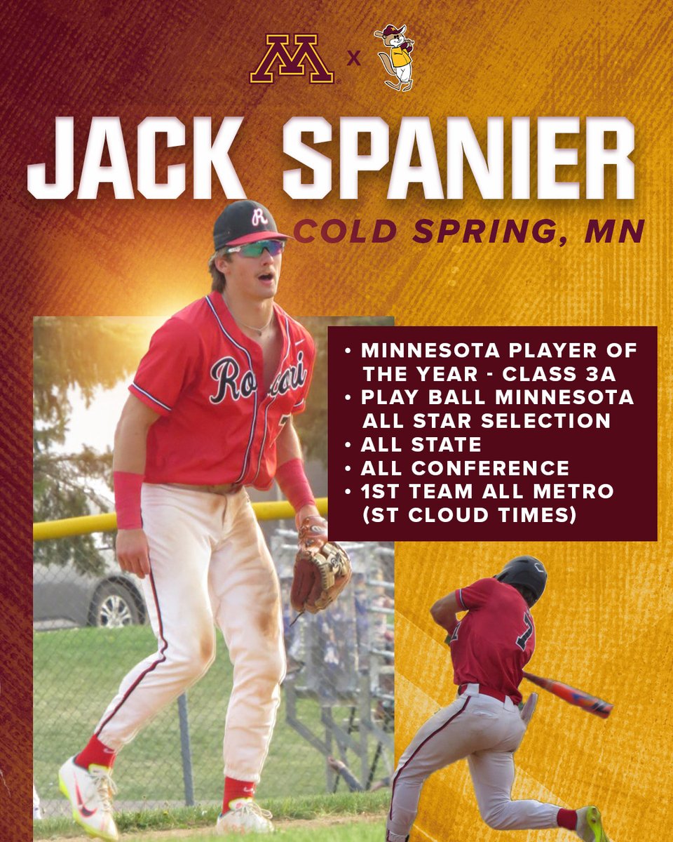 GopherBaseball's tweet image. 𝘍𝘦𝘢𝘵𝘶𝘳𝘦𝘥 𝘍𝘳𝘦𝘴𝘩𝘮𝘢𝘯 - Jack Spanier

In 2023:
- Hit .471 for the season with 11 doubles and 2 homers
- Collected 12 RBI, 35 runs and 21 steals
- Led the Spartans to a berth in the Section 8 3A Championships

Bright future ahead🤩