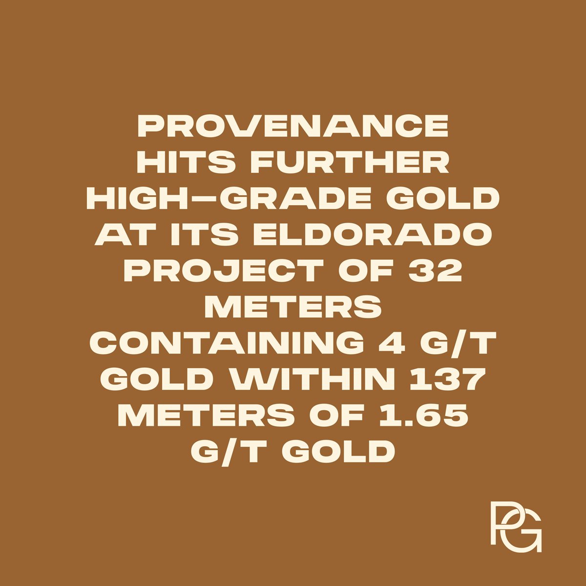 Provenance Hits Further High-Grade $Gold at its Eldorado Project of 32 meters Containing 4 g/t #Gold within 137 Meters of 1.65 g/t Gold

July 18, 2023 - Provenance Gold Corp. (CSE: PAU) (OTCQB: PVGDF) is pleased to announce that its fourth hole,

https://t.co/qvtxuOc2Bw

1/3 https://t.co/O8KBGhqTg0