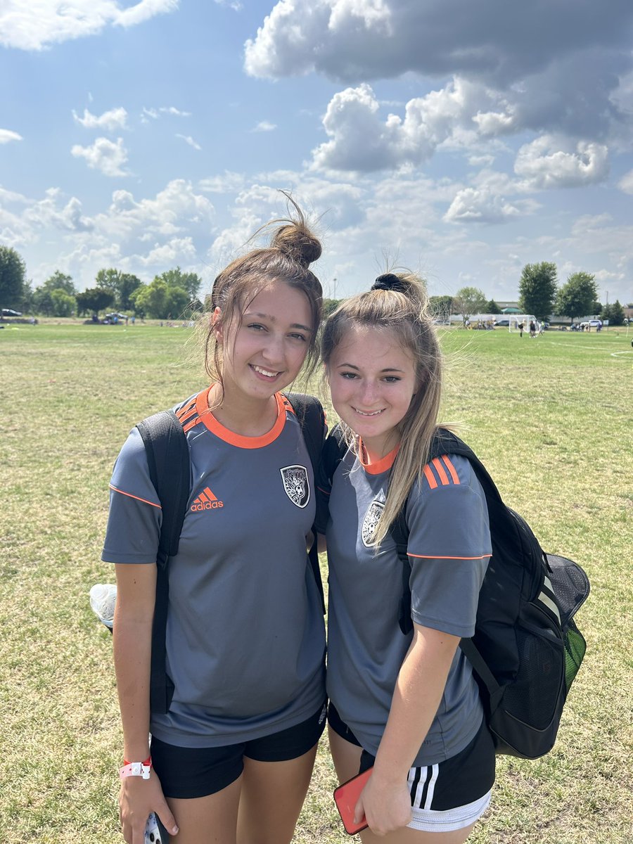 Cara & Ava at the @usacupsoccer tournament in Minnesota! ⚽️ @nufcsoccer 🖤🧡 @WaucondaGSoccer 💜💛