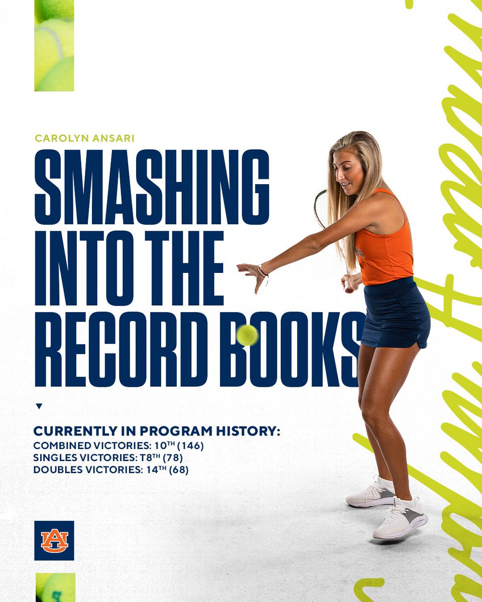 . @carolynansari has made her mark on the Auburn career record books 💥 Looking to keep moving ⬆️ this season! #WarEagle