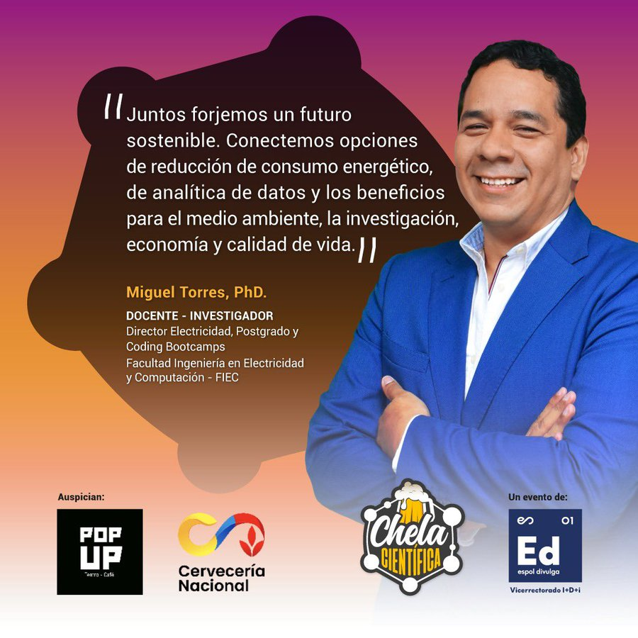 CarlosMonsalveA's tweet photo. ¿Cómo será el #futuro #energético del país? ¿Podemos crecer en producción industrial disminuyendo la #HuellaDeCarbono? Respuestas a estas interrogantes en nuestra próxima #ChelaCientífica. !No te la pierdas! Martes 25 de julio a las 20:00 en @popupteatrocafe #ESPOLDivulga https://t.co/yTX78lAjwE