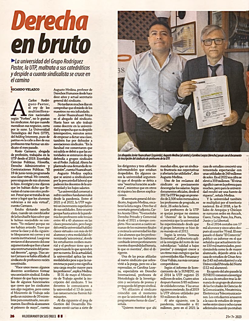 sinprutp's tweet photo. 👉🏼 Gracias a @ensustrece por darnos cobertura para denunciar las vulneraciones de parte de la @UniversidadUTP Los despidos arbitrarios contra nuestros agremiados y las múltiples irregularidades en el trato hacia las y los docentes no quedarán impunes. #sinprutp #universidadutp https://t.co/OFzdkdL0Q5