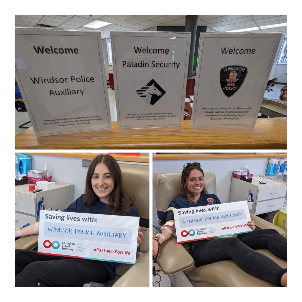 PCLegaspi's tweet photo. Great to partner with @PaladinSecurity and Windsor Police Auxiliary for #SirensForLife2023 🤝 
Thank you to everyone who came out &amp; donated! 🎉👍
Hope to see everyone at the new location this fall! 
#itsinyoutogive https://t.co/aksjP4sYdq