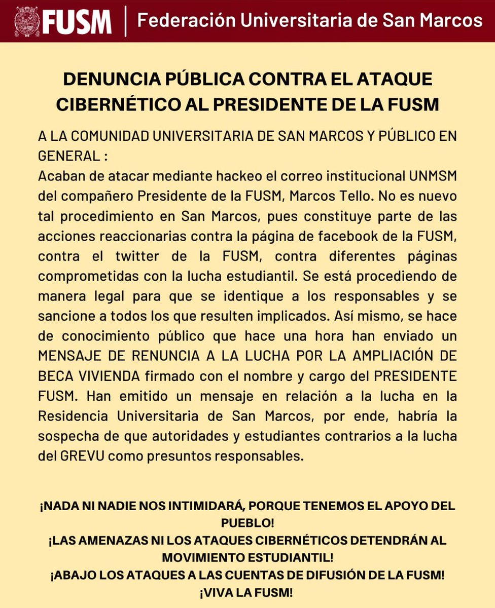 Federación Universitaria de San Marcos FUSM tweet media