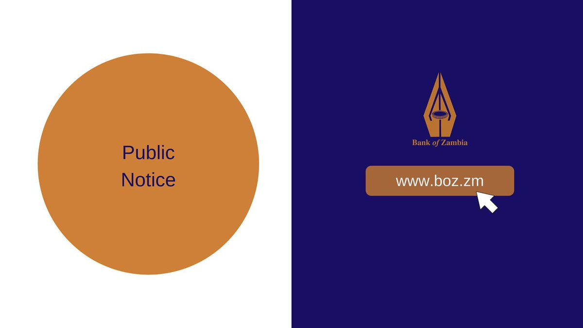 BankofZambia's tweet photo. Public Notice: The Bank of Zambia has taken possession of Development Bank of Zambia, with effect from July 21, 2023, due to non-compliance with the Banking and Financial Services (Capital Adequacy) Regulations.
Full Statement: https://t.co/EcxM8oL4Uc #BoZ https://t.co/pewukWt1e6