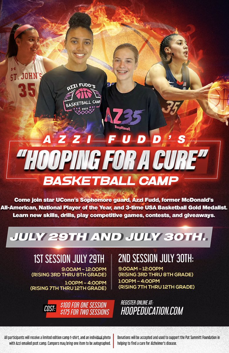 It is not too late to join my Hooping For A Cure Basketball Camp on July 29-30th! 🏀 Improve your skills, play games, and win awesome prizes such as camp MVPs and Team Champs! 🎉 #BasketballCamp #HoopingForACure
