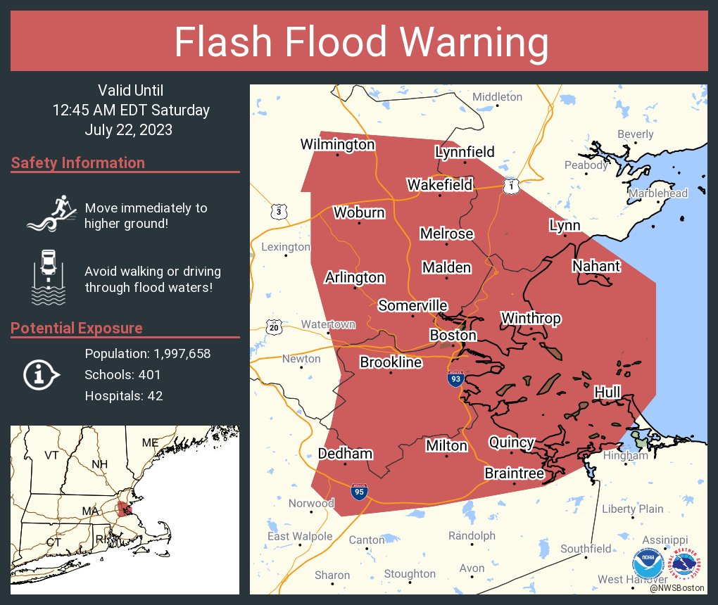 RT @NWSFlashFlood: Flash Flood Warning continues for Boston MA, Cambridge MA and  Quincy MA until 12:45 AM EDT https://t.co/cEBMcjQ7Se