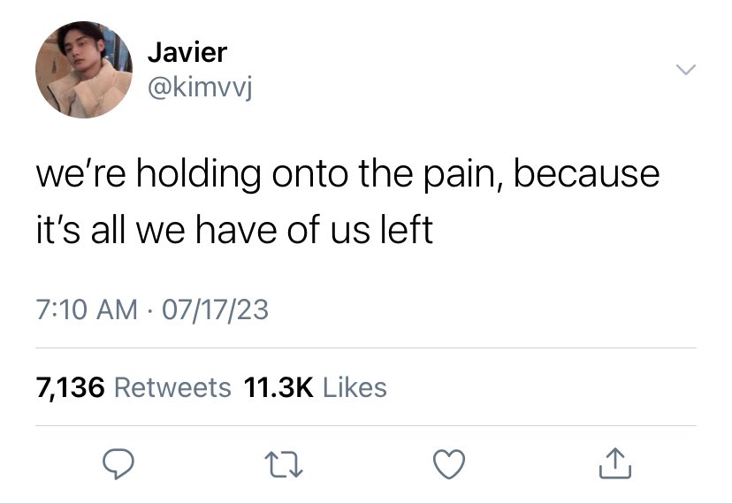 taleseone's tweet photo. love, or the lack thereof

a #woonghao short au

— when your once-great love, the so-called "perfect relationship," is now nothing but long history and suffering. Will you let go? Or will you hold on? let the pain linger, afraid that you won’t ever find something familiar again? https://t.co/uW7iqvwOyo