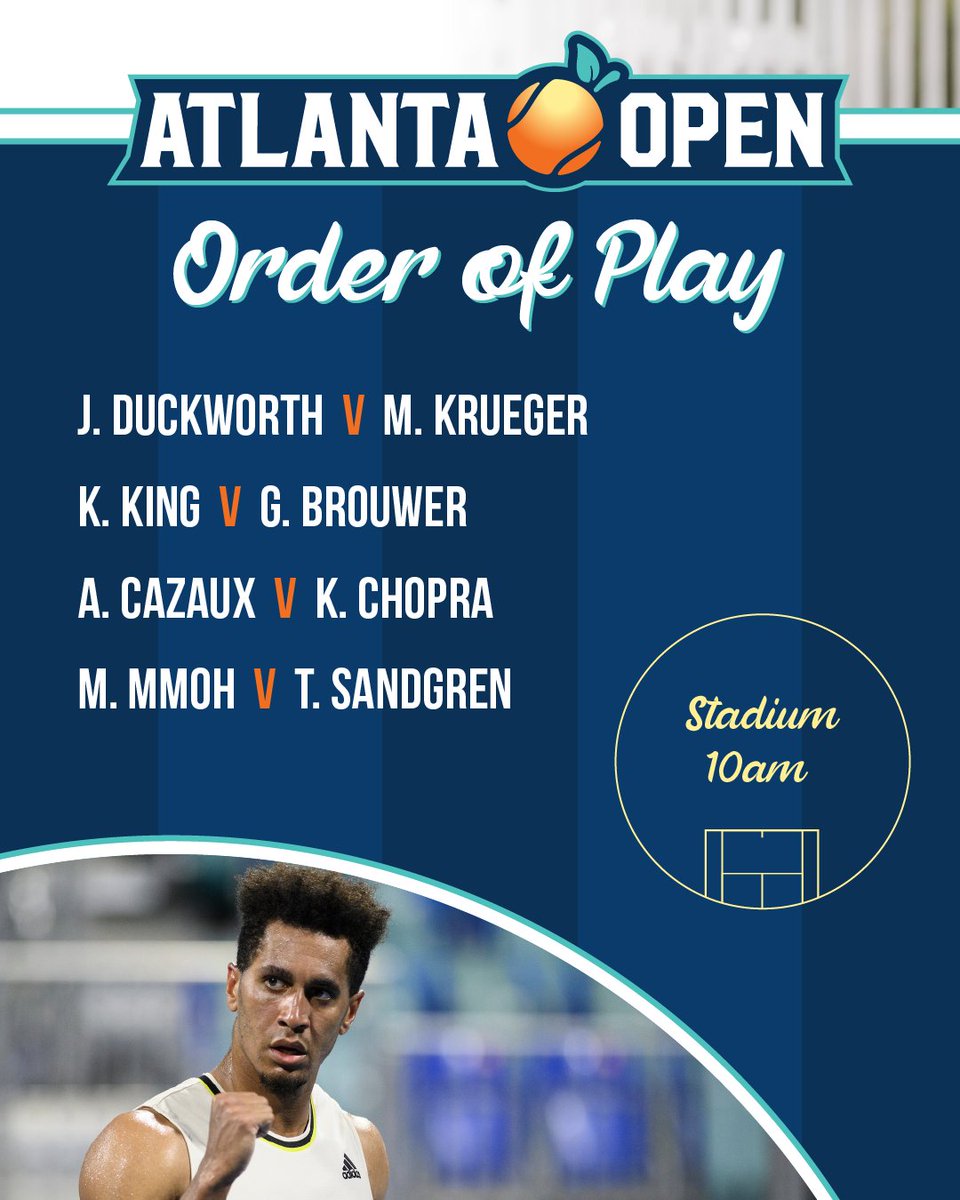 ATLOpenTennis's tweet photo. The stage is set for an exciting first day at the Atlanta Open! πΎπ₯
Kids Weekend presented by @Publix and the first round of qualifying matches kick off at 10 a.m.
ποΈ 's are available at the box office and via https://t.co/qpXhuF9JnS.
π More: https://t.co/gvuIrETl9V. https://t.co/wjUONro8i6