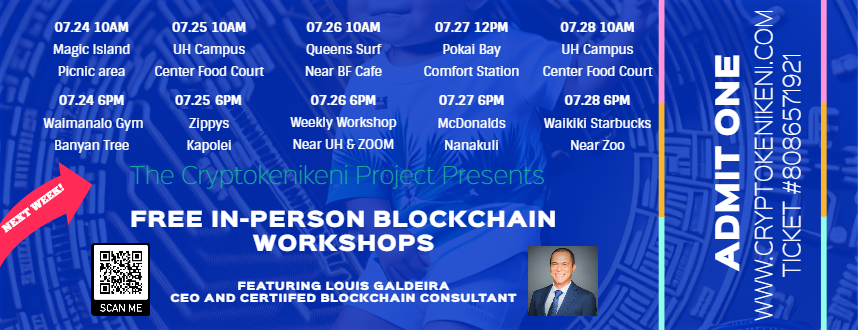 🌟Next Week! 🌟

Join the crypto journey with Louis and learn all about blockchain technology, email info@cryptokenikeni or visit cryptokenikeni.com for more information

Don't miss this incredible opportunity! 🌐💼

#Cryptokenikeni #BlockchainWorkshop #InPersonEvent