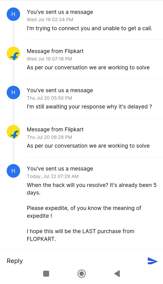 Hemang001's tweet photo. @flipkartsupport how good your service is? Just look into this.

It's #FLOPKART not flipkart

WE ARE WORKING TO SOLVE?  But what you are solving nothing https://t.co/v6hAh8OKE7