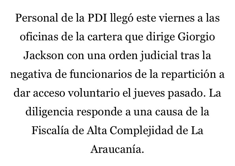 La Tercera informa que la PDI llegó el jueves pasado al Ministerio de Desarrollo Social a respaldar la nube en servidores, pero no les dieron acceso voluntario (por falta de órdenes superiores) a la PDI. Solo pudieron obtener resolución judicial hoy, un día después del robo.