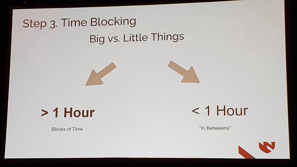 EMARIANOMD's tweet photo. Great tips from @RUBraveEnough on time management #CSASummerConf23 

➡️ block time on your calendar (big things get >1 hr) and protect it
➡️ budget each week
➡️ learn to give things up
➡️ say no in a way that creates opportunity for others https://t.co/Rxus9aoT0h