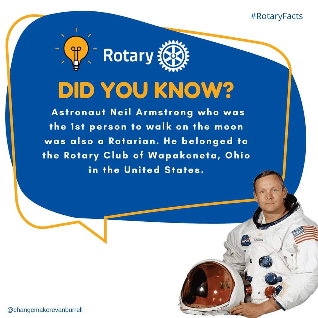 1RotaryKharghar's tweet photo. Today's #RotaryFact
July 21st 1969, US astronaut Neil Armstrong became the first person to walk on the Moon. He stepped out of the Apollo 11 lunar module and onto the Moon's surface in an area called the 'Sea of Tranquility.'
🌚🚀👨🚀
#RotaryCancerRun23 @rid3131 https://t.co/IyAMaDkCAp