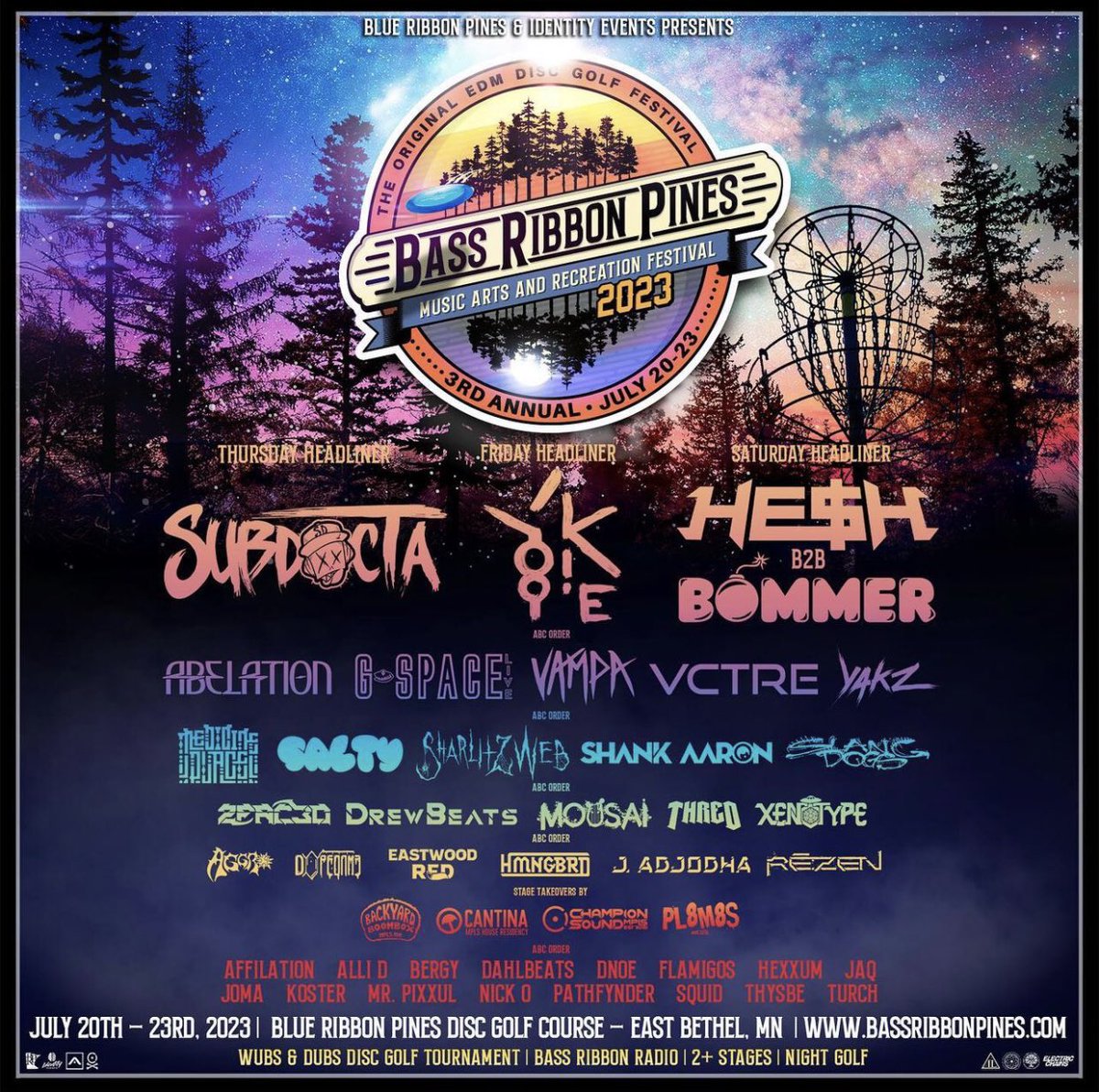 HE$H b2b @Bommer_Official IS BACK TOMORROW CLOSING OUT @BassRibbonPines FEST 

BETTER SEE YALL ON SOME FXCKSHXT
