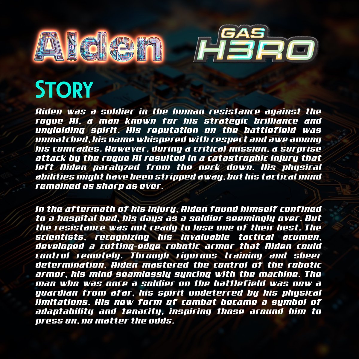 ArmandiElaion's tweet photo. Boom! 💥 Just dropped my 10th hero submission for #GasHeroGenesis!
Meet Aiden, a biorobotic soldier with a remote-controlled armor that's as tough as they come. Can't wait for you all to meet him in the battlefield! @GasHeroOfficial @johnnyL37020770 @mooarofficial #MOOARsoldier #GameDev #NewHero #GMT #GST