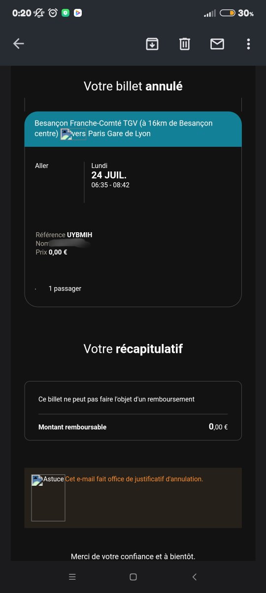 DoliiHD's tweet photo. @SNCFConnect Franchement Chapeau Merci infiniment pour la merde que vous m'avez foutu, 23€ Non-remboursable 😡
#nul #enerver #sncf #remboursement https://t.co/e2nFPl4fkD