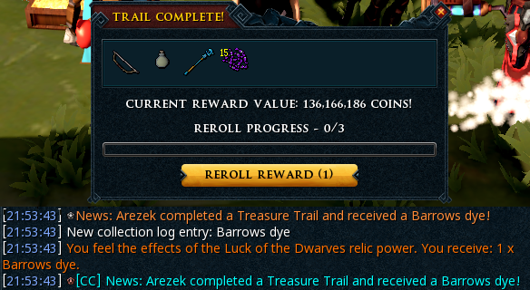 ArezekRS's tweet photo. My first clue opening! I set this goal at the beginning of 2023 but due to irl it was put on hold. Was finally able to finish it and obtained my first dye from a hard casket! Thank you to everyone who came out to support me and watched the opening 🖤 #RuneScape #Clues #BarrowsDye https://t.co/eDU7DdXtGN