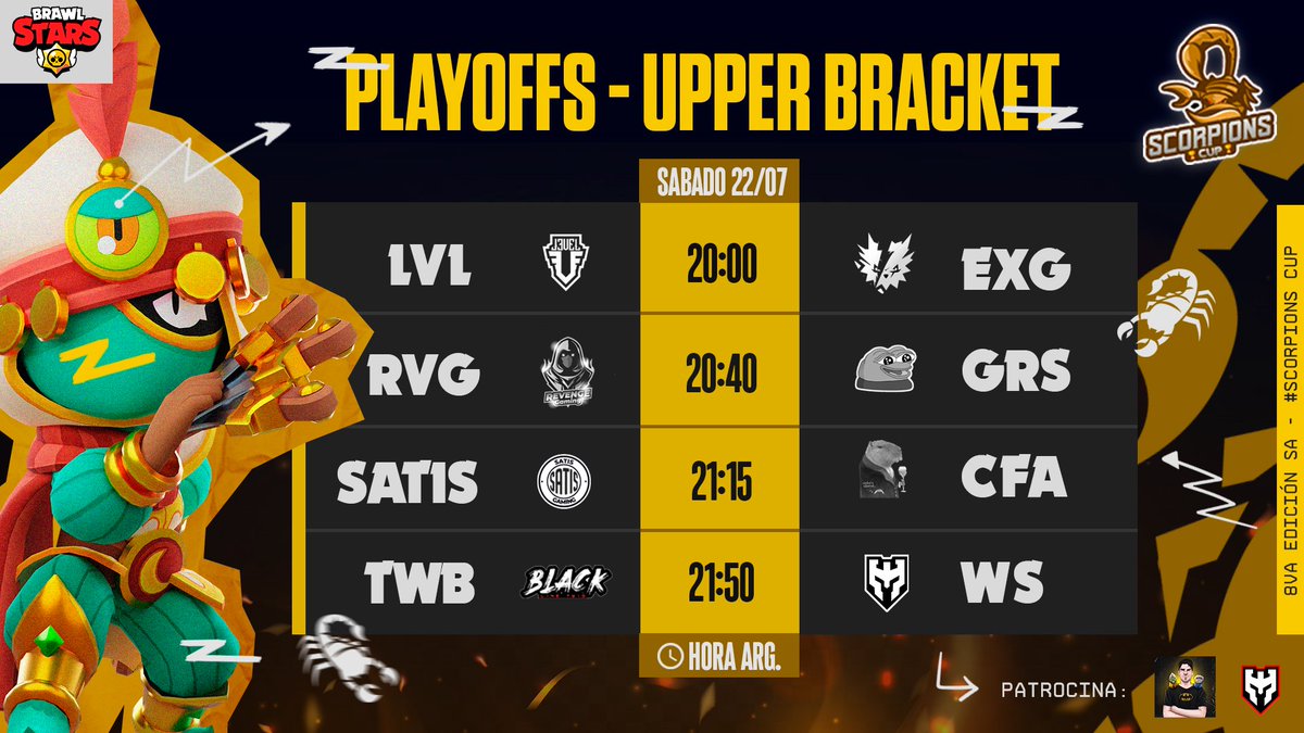 Scorpions Cup (@scorpionscup) on Twitter photo #SC • PLAYOFFS
Mañana comenzamos, no te olvides pasarte a vivir el Upper Bracket con los 8 mejores 🏆
📺 Twicth.tv/CarrascosaCL
🎙️ <a href="/carrascoosaa/">Carrascosa</a>
⏰ 20:00hs 🇦🇷
#ScorpionsCup🦂🏆 #SC • PLAYOFFS
Mañana comenzamos, no te olvides pasarte a vivir el Upper Bracket con los 8 mejores 🏆
📺 Twicth.tv/CarrascosaCL
🎙️ <a href="/carrascoosaa/">Carrascosa</a>
⏰ 20:00hs 🇦🇷
#ScorpionsCup🦂🏆
