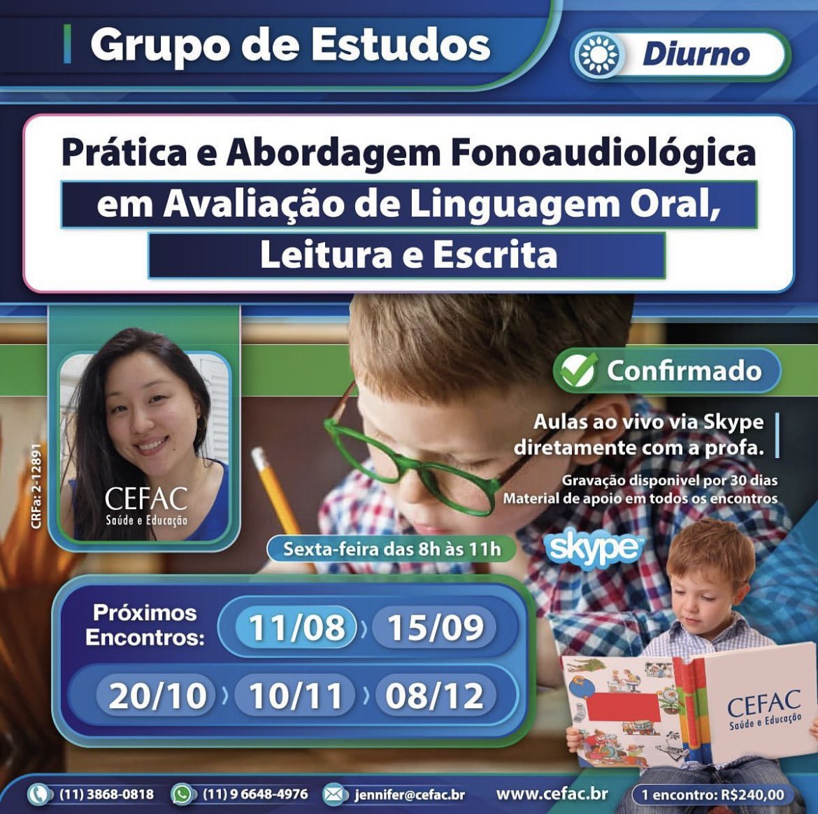 cefacsaopaulo's tweet photo. Grupo de Estudos - Prática e Abordagem Fonoaudiológica em Avaliação de Linguagem Oral, Leitura e Escrita

Curso de Extensão Online - Diurno e Noturno

Mais informações ou inscrições:
Turma Diruna: https://t.co/qddJOs4TtG
Turma Noturna: https://t.co/UDdFRP4x1J https://t.co/0jnWVEFcEj
