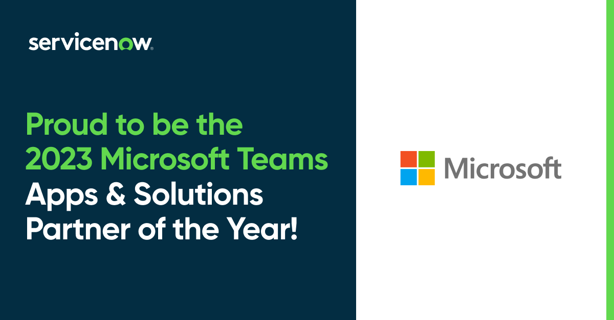 ServiceNow is the 2023 Microsoft Teams Apps and Solutions Partner of the Year! Here's what this award means to us and how we’re expanding our partnership with Microsoft: https://t.co/h1LRaGq7Gp https://t.co/QwZM3eC0M3