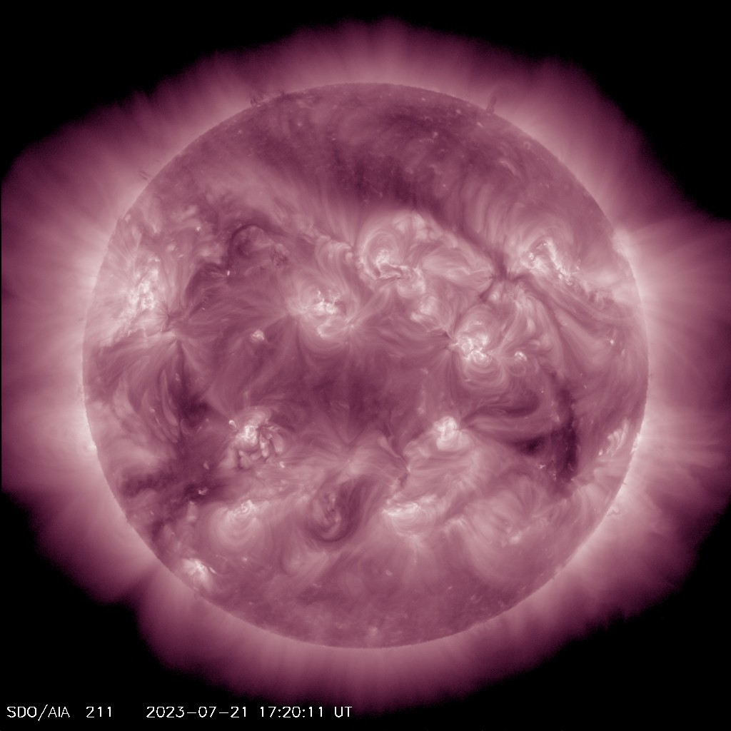 NASASun's tweet photo. The Sun is looking pretty in pink today 🎀
NASA's Solar Dynamics Observatory watches the Sun in many colors – including this pink-purple hue. In this wavelength of ultraviolet light, we can see hotter, magnetically active regions of the Sun.
Learn more: https://t.co/0sW2AHlTEo https://t.co/Xtx86iqO5d