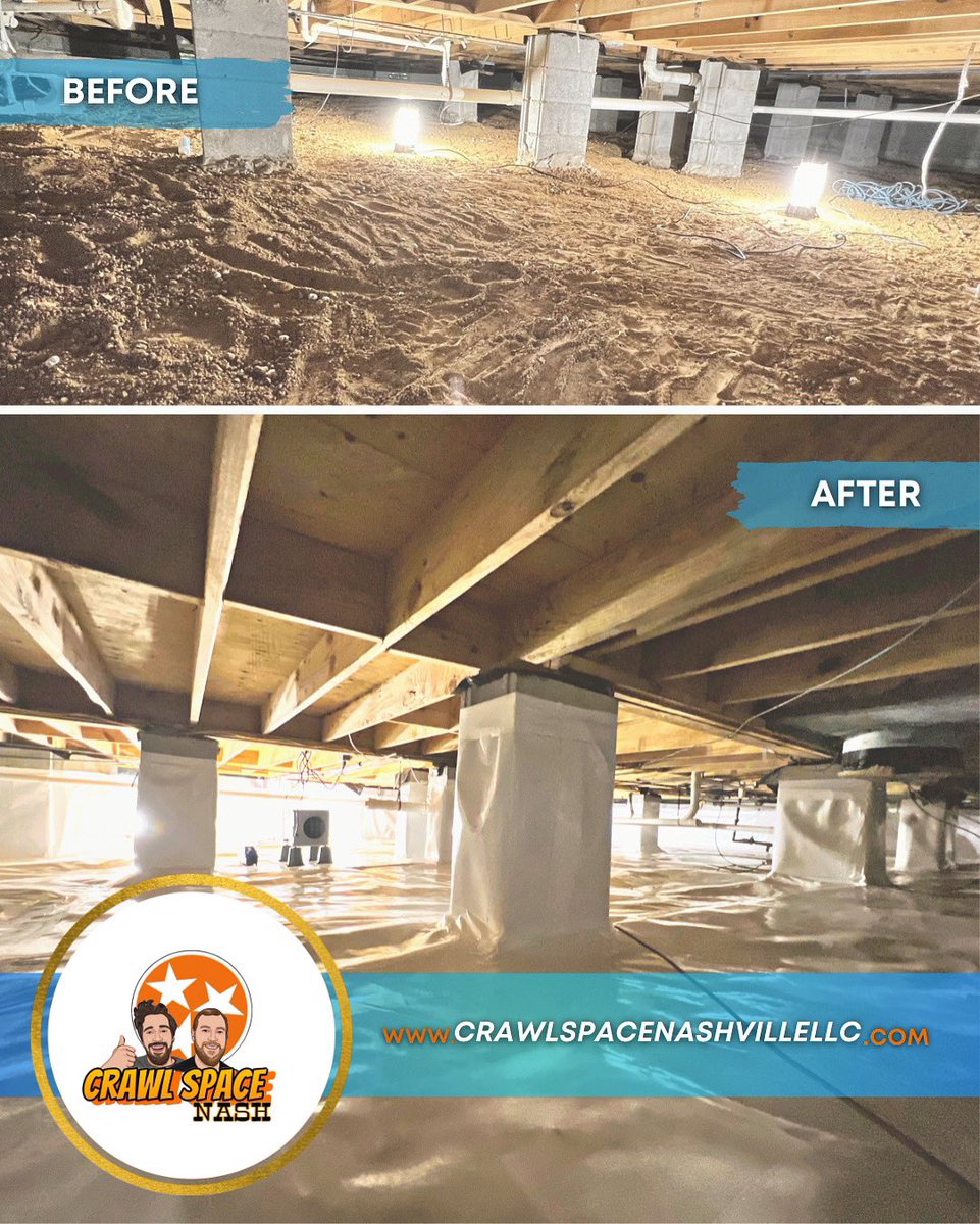 A before and after for your #Friday!
A #crawlspaceencapsulation project completed this week on another #BrentwoodTN home for the Mayhew family! Adios #mold and #moisture problems, hello cleaner, #healthierhome!
🍃
#CrawlSpace #davidsoncounty #williamsoncounty #rutherfordcounty