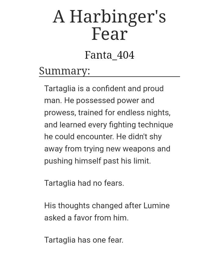 Fanta_404_'s tweet photo. #childesbdaybash 
#chilumi     

G-rated  

Tartaglia, the Tsaritsa's weapon, the Harbingers' vanguard, had no fears. 

Tartaglia had one fear.

Day 6: Prompts used: Fear  

Link below ⬇

@childebdaybash https://t.co/OiWtaJ4YRd