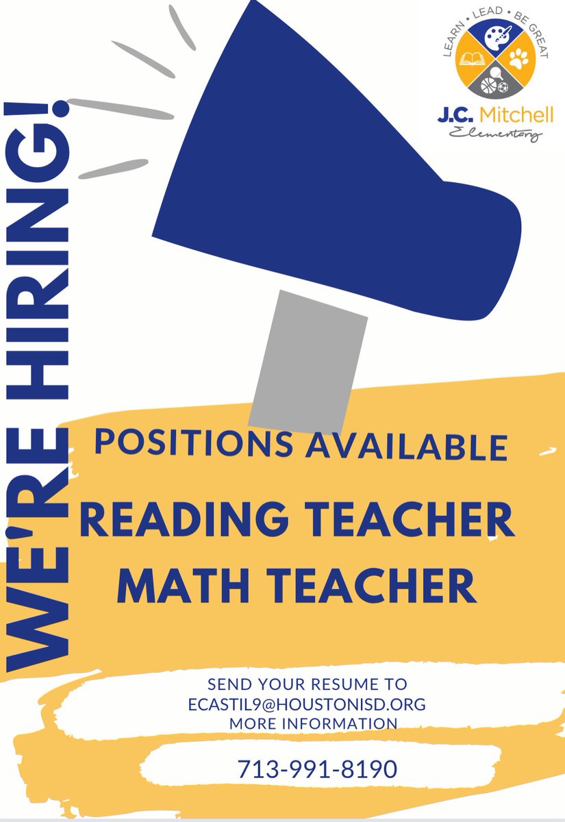 Mitchell_Elem's tweet photo. Calling all DYNAMIC reading and math teachers! We’re hiring @Mitchell_Elem. Come join our school community!! @RGVReaderLeader @Goth3distance @nanaf2017 @I_Hampton1 @CollierYoeli https://t.co/3VgWFOnk8H