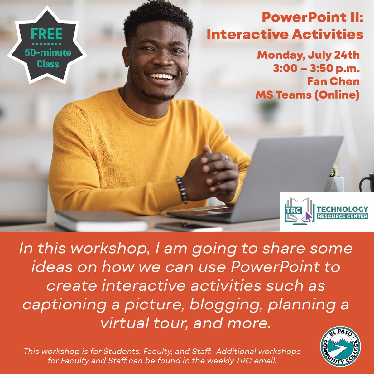 Learn how to create interactive activities on PowerPoint on July 24 from 3:00 - 3:50 p.m. via Teams at https://t.co/HVGAfUzyib. https://t.co/XXAbJulw6c