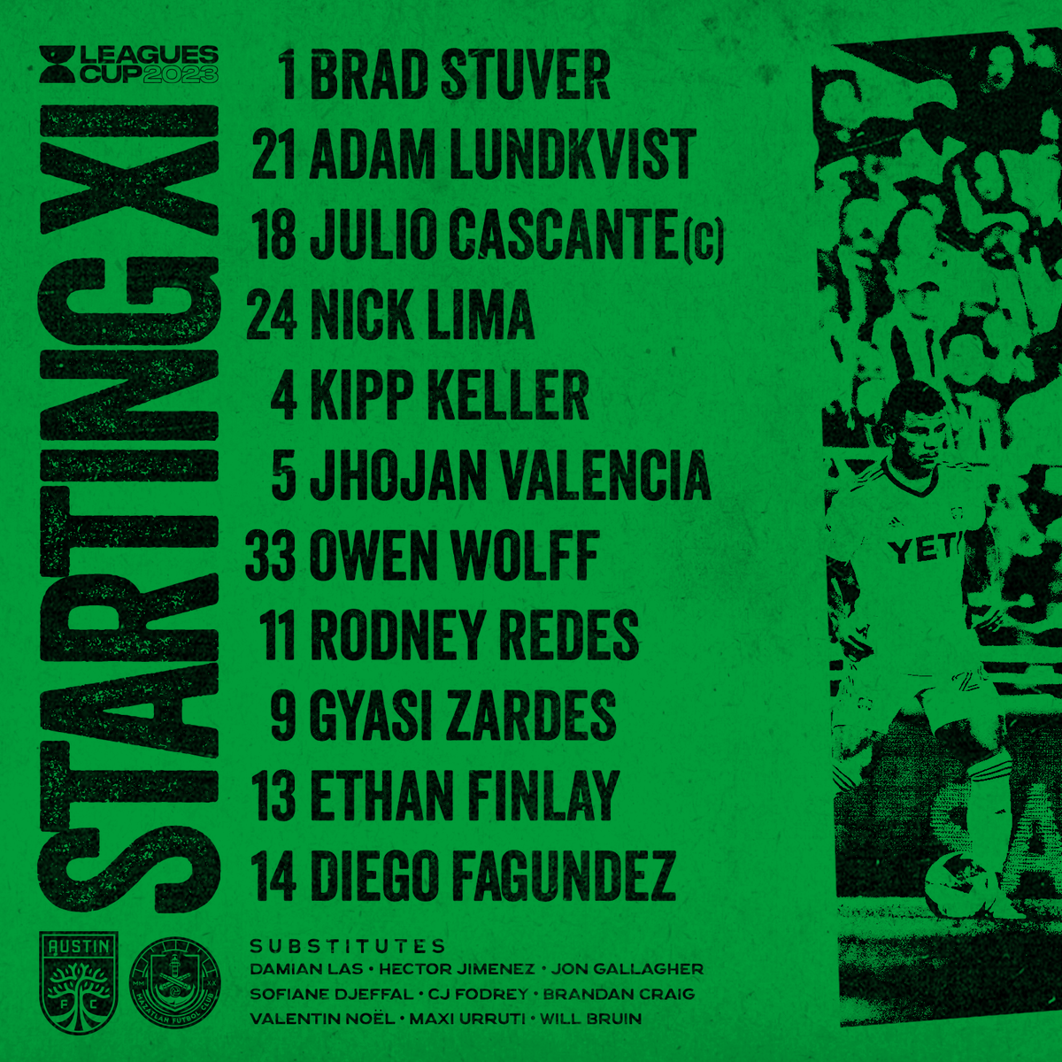 AustinFC's tweet photo. Tonight's Starting XI against @MazatlanFC. https://t.co/Wa0fyYQ52D