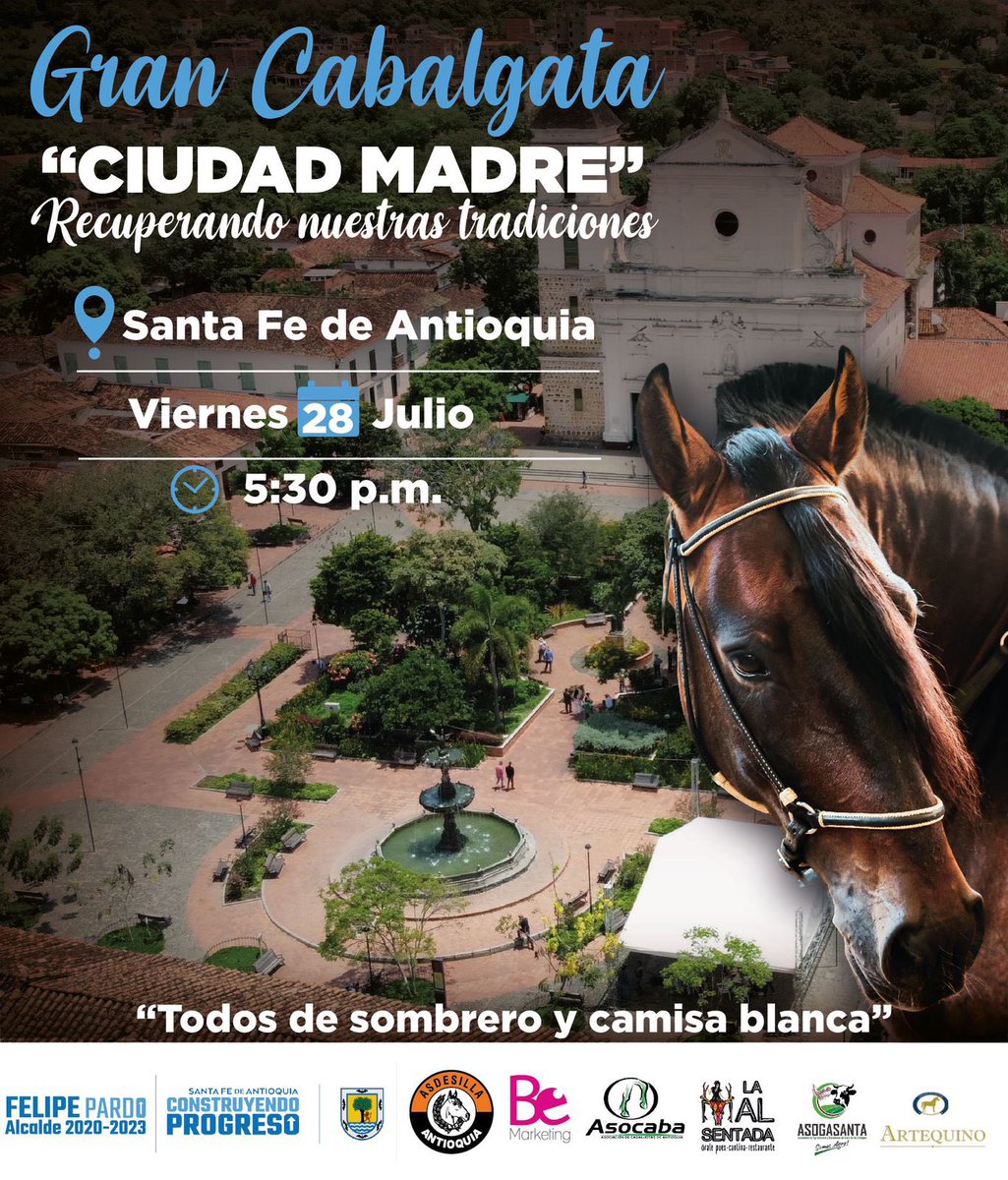 alcaldiasfda's tweet image. ¡Recuperemos nuestras tradiciones y participemos de la Gran Cabalgata #CiudadMadre!🐴
🤍💚 Como doblemente antioqueños con sombrero y camisa blanca, recorreremos nuestro municipio, este próximo viernes 28 de julio a partir de las 5:30 p. m.
#ConstruyendoProgreso ⬆️