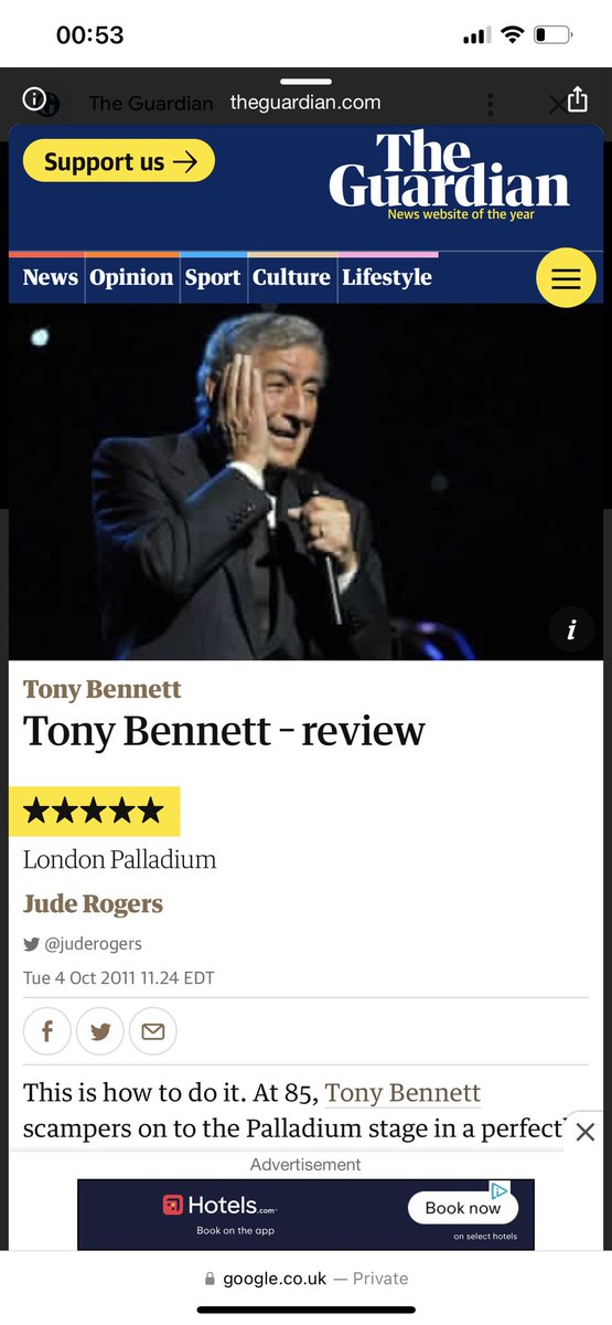 My favourite male singer of all time, and I had the honour of being at this concert in 2011. Rest in peace you amazing human  #TonyBennett