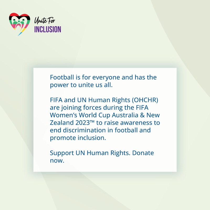FIFAcom's tweet photo. Football is for everyone and has the power to unite us all ❤️

Support @UNHumanRights. Donate now.