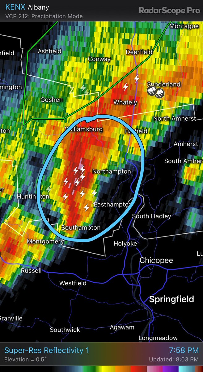 DHTheWeatherNut's tweet photo. Northampton about to get dumped on with a strong thunderstorm that is over 40k feet tall…#EightMilesHigh @PeteNBCBoston @JGodynick shout out to my guitarist mets! https://t.co/Klsl2wQ7ER