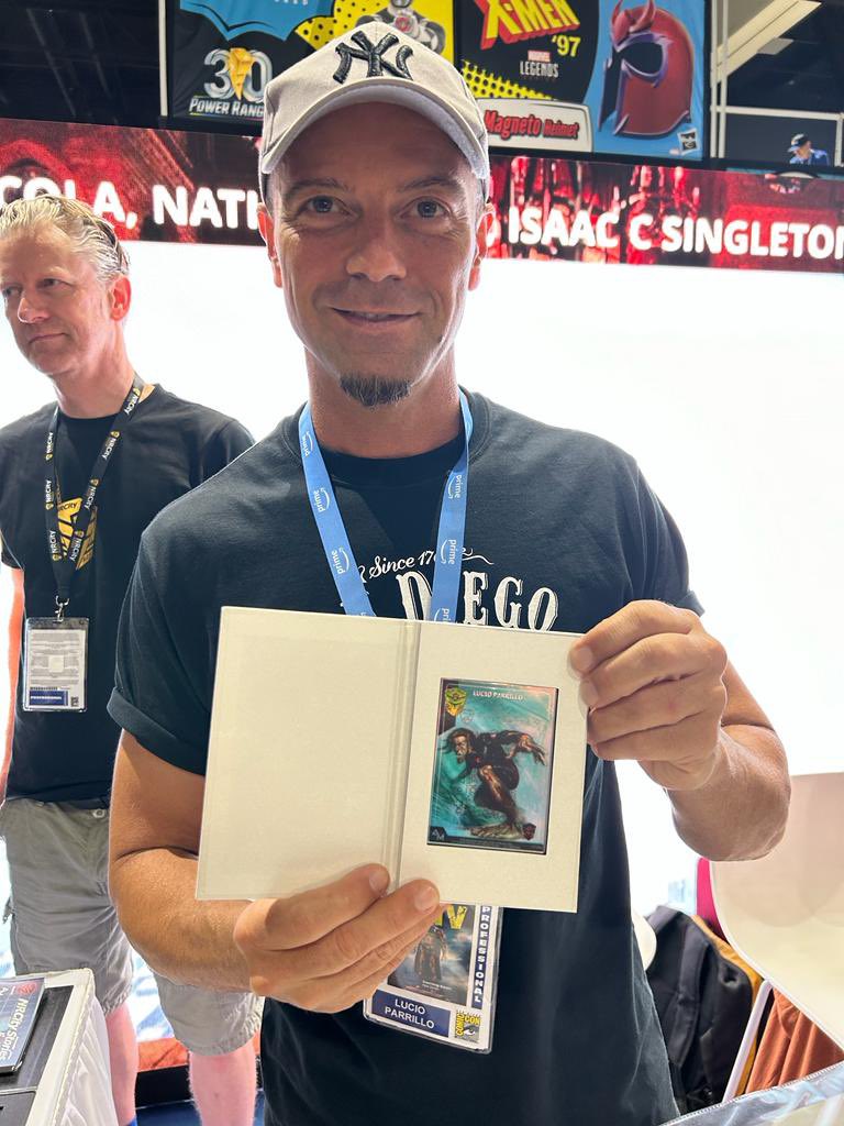 tkntrades's tweet photo. Mr. Lucio Parrillo with his beautiful TKNtrade collection. at @Comic_Con 
#lucioparrillo  #comiccon2023 #SSDC #comiccon #nrcity https://t.co/E3wLUPYuTj