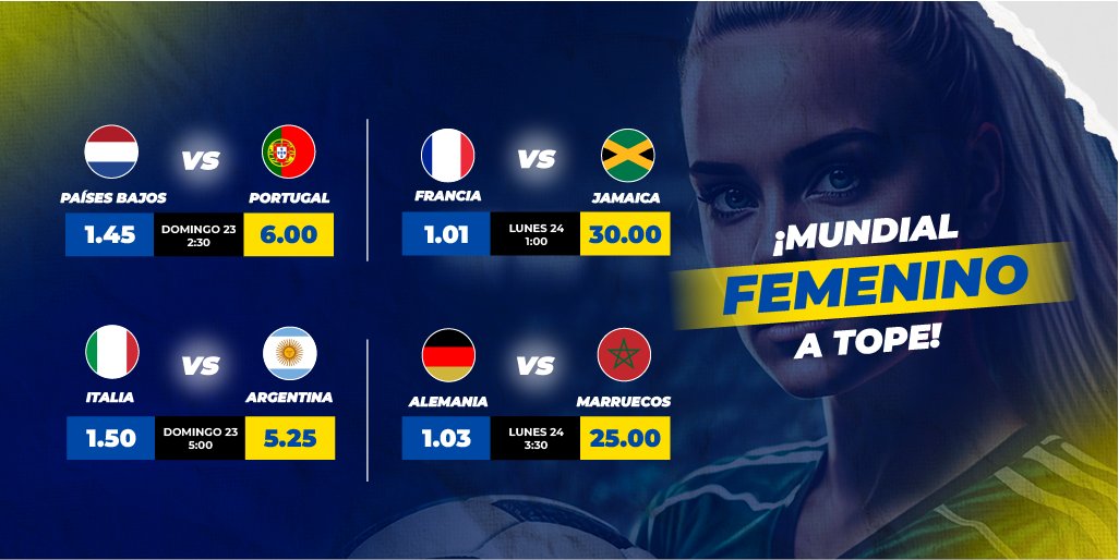 ¡La Copa del Mundo se juega! 🔥🏆

Fin de semana con lo mejor del mundial femenino dejándonos partidos que prometen para armar un parley. 🤑

#MundialFemenino2023