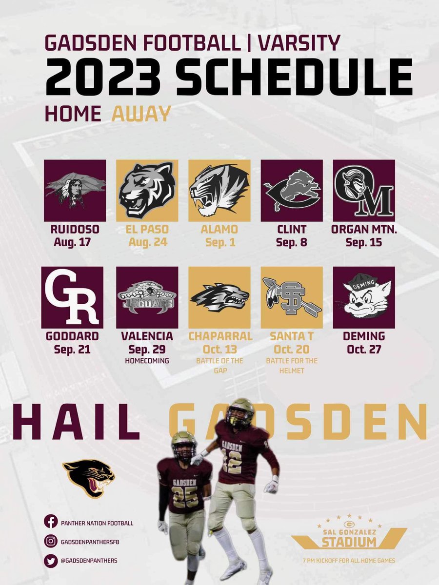 🚨 Schedule Alert!🚨
Mark those calendars, Panther Nation! See you at The Sal! #HailGadsden #TheSal