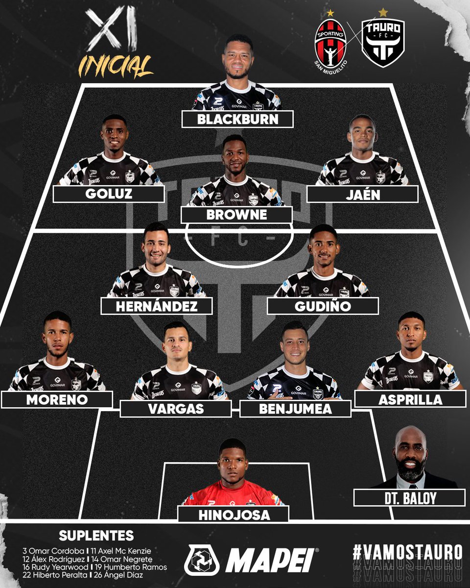 TauroFC's tweet photo. ¡TITULARES PARA HOY 💥🖤⚽️! Con todo muchachos 🏟👊🏽 vamos por esos 3pts en la Jornada 1. https://t.co/7mX3qpcBl0