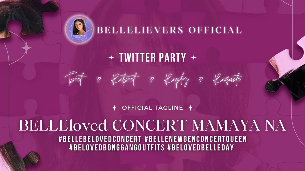 💜 BELLE BELOVED CONCERT

A big day for everyone! Here’s a kick-off to a long yet eventful and memorable Saturday.

BELLEloved CONCERT MAMAYA NA

#BelleBelovedConcert
#BelleNewGenConcertQueen
#BelovedBonggangOutfits 
#BelovedBelleDay 
#BelleMariano