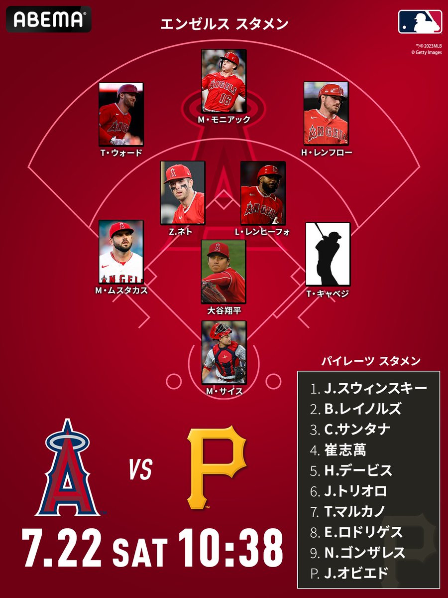 🟠#MLB 本日のスタメン #エンゼルス vs #パイレーツ ／ #大谷翔平 2番