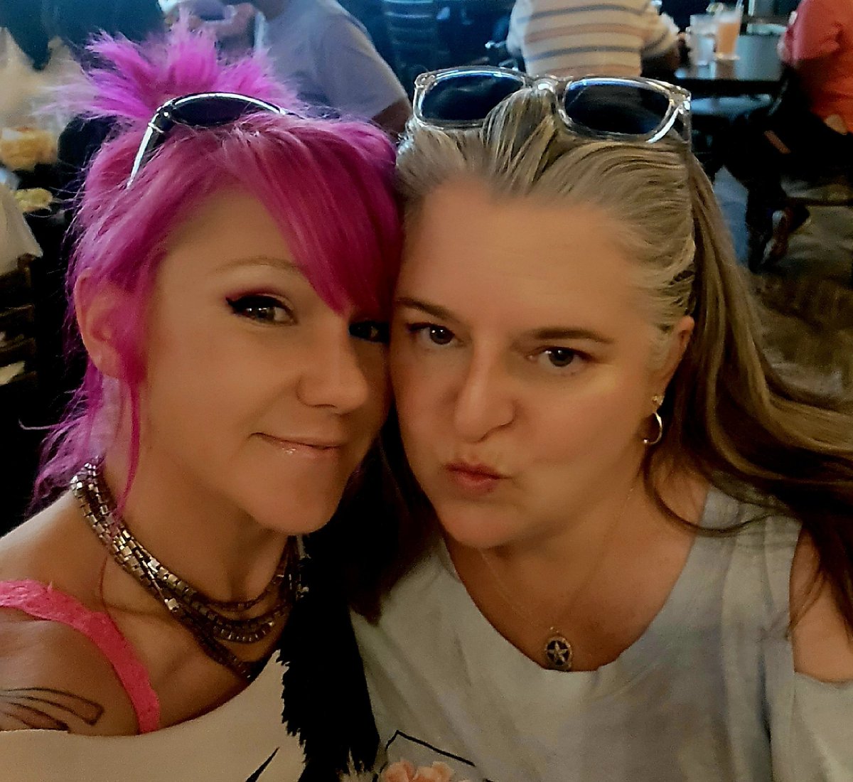 #datenight with my big sissy! We may just pop on stream w/ <a href="/chroma_punk/">chroma punk</a> tonight, but if not, he'll still be there &amp; I'll be back on screen next week! There's never enough time with this bitch! Either way, come say hi! Twitch.tv/chroma_punk 
#sisters #synthwave #Twitch