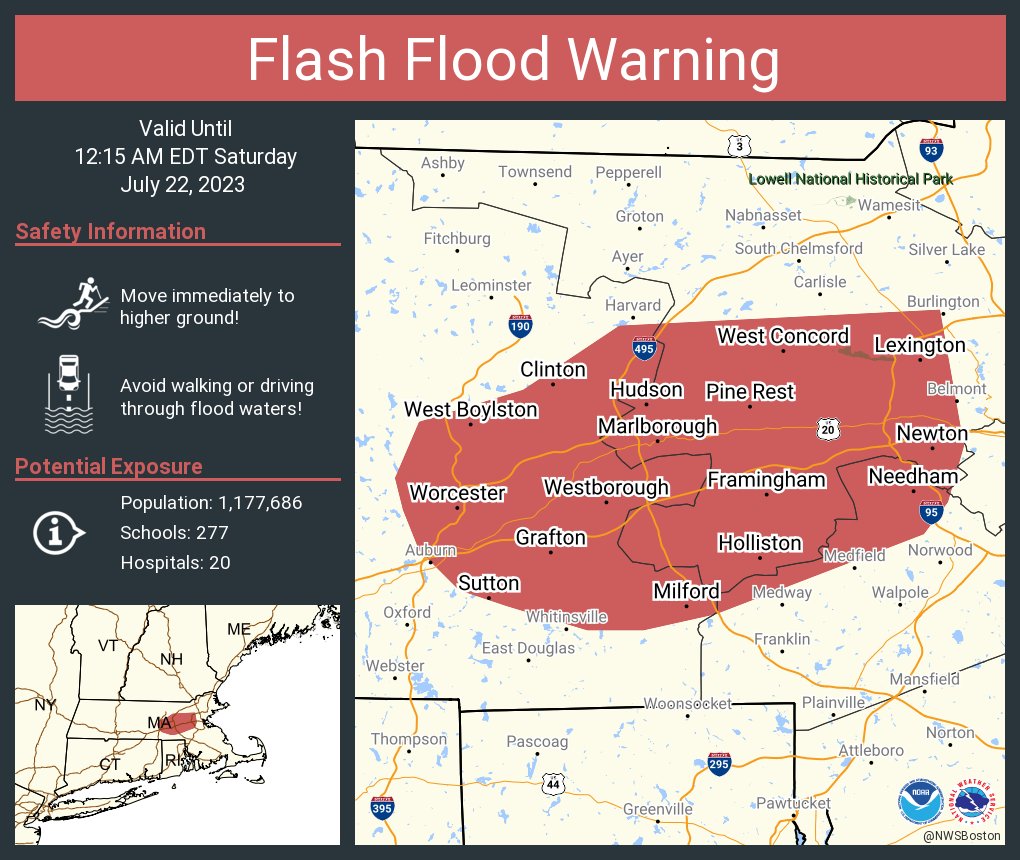 RT @NWSFlashFlood: Flash Flood Warning including Worcester MA, Newton MA and  Framingham MA until 12:15 AM EDT https://t.co/mieVmQLx8b