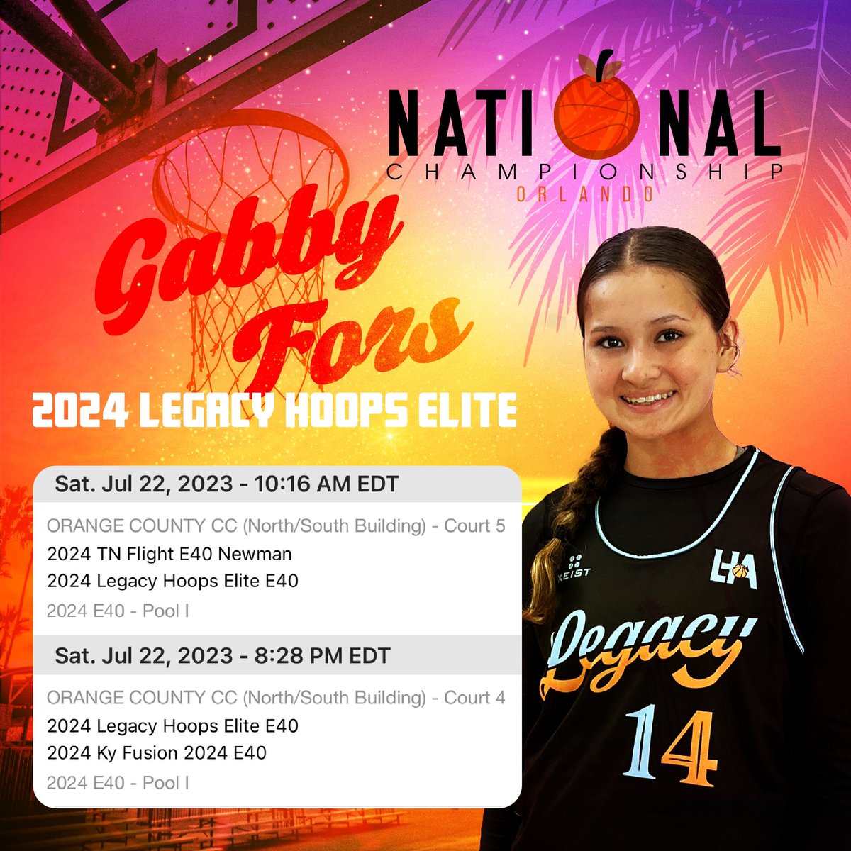 On the road for our last tournament! Come check us out!!!@Legacy_HoopsAAU #Orlando