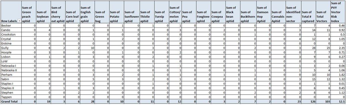 A jump in aphid nos. this week. English grain aphids and soybean aphids were on the move. 
Populations similar to last yearand very close to the 2013-2020​ average. Aphids increase in August so there may be increases through coming weeks.