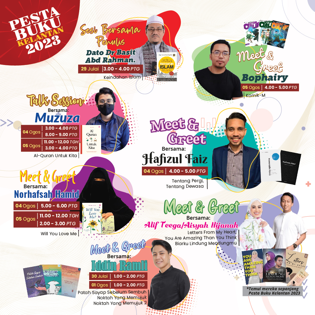 Nantikan seramai 15 orang penulis jemputan akan berada di Pesta Buku Kelantan @ Mydin Mall Tunjong 🔥 

Jangan lupa untuk hadir temui penulis kegemaran anda 🥰